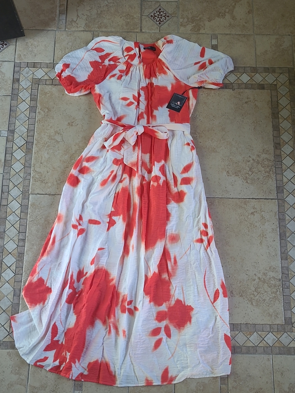 Simply Vera Vera Wang White & Coral Tie-Waist Floral Maxi Dress